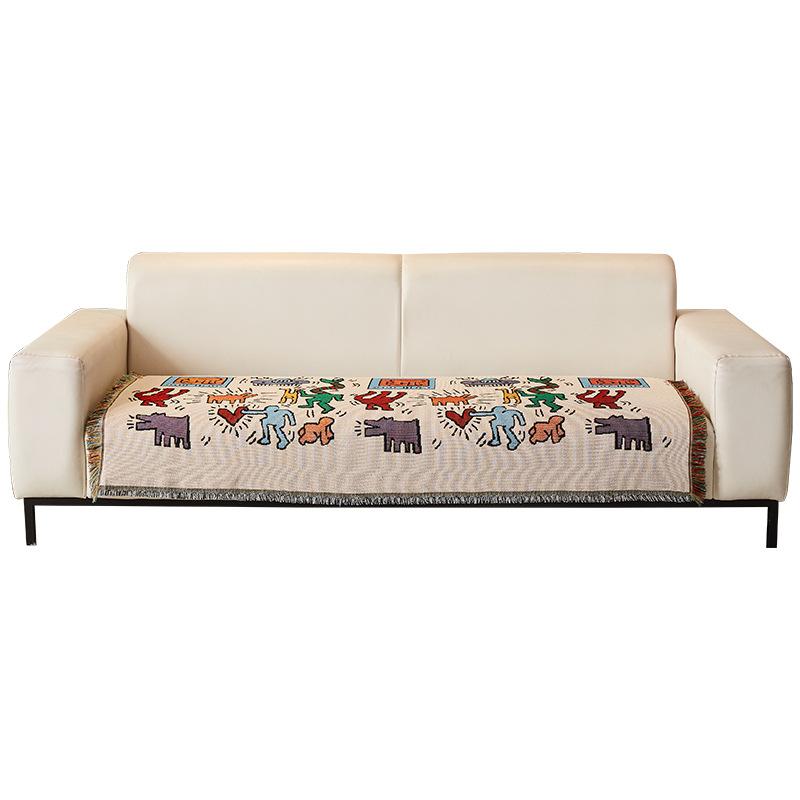 Cute Graffiti Cartoon Sofa Cushion Simple Color Sofa Towel Sofa Cover Autumn And Winter Anti-Cat Scratch Non-Slip Sofa Cover
