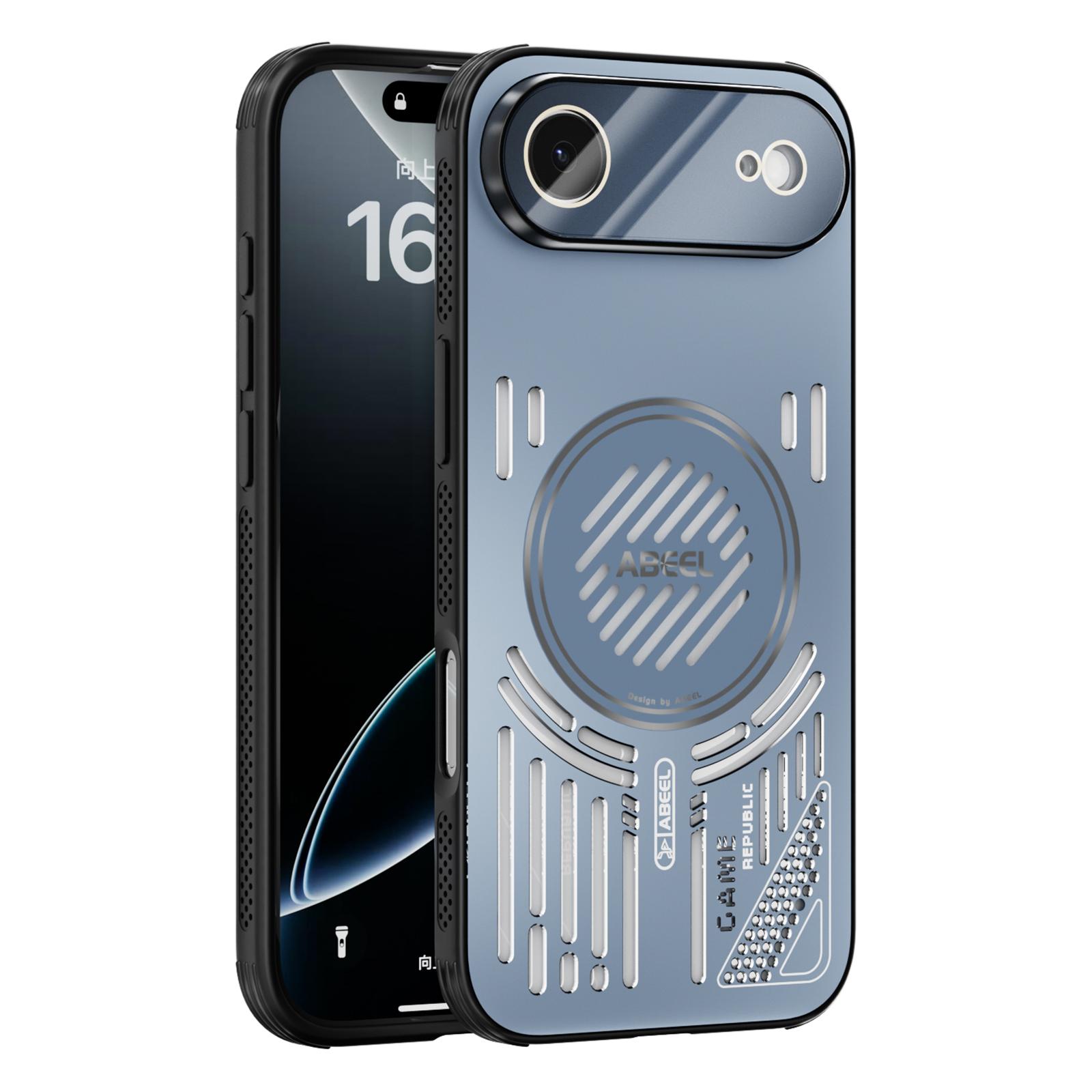 

For iPhone 17 Air Magnetic Case Aluminium Alloy+PC+TPU Hollow Heat Dissipation Phone Cover Blue