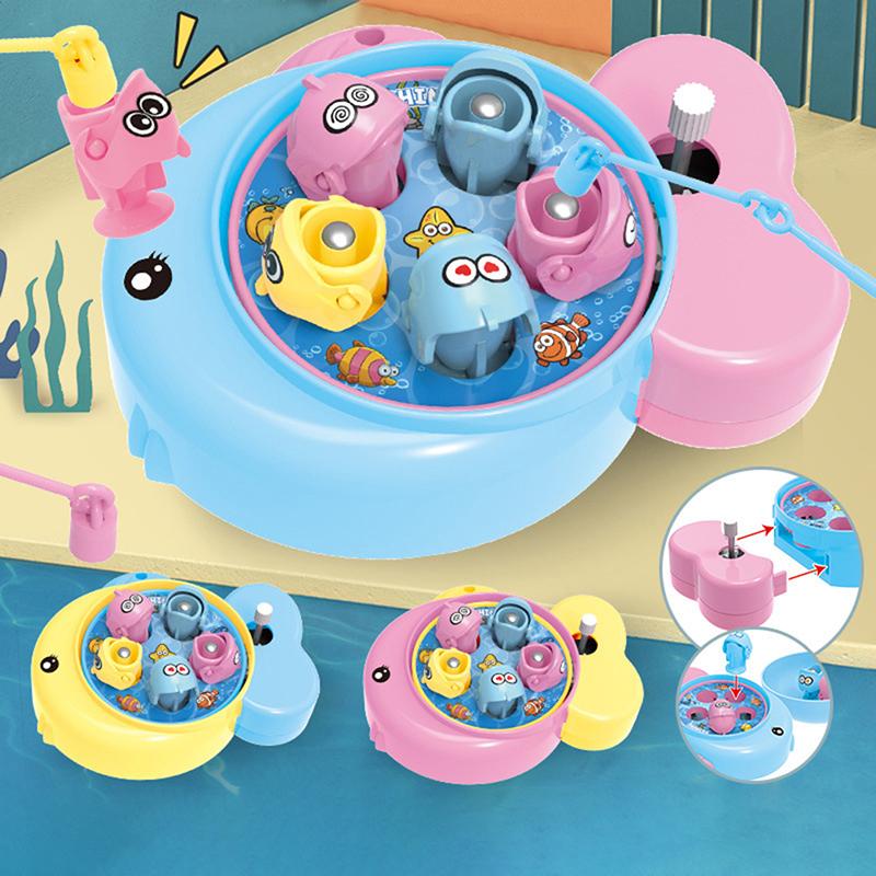 Portable Board Game Mini Fishing Toy Clock Work Power Realistic Fish Rod Interactive Toy For Kids Toddler Children Gift