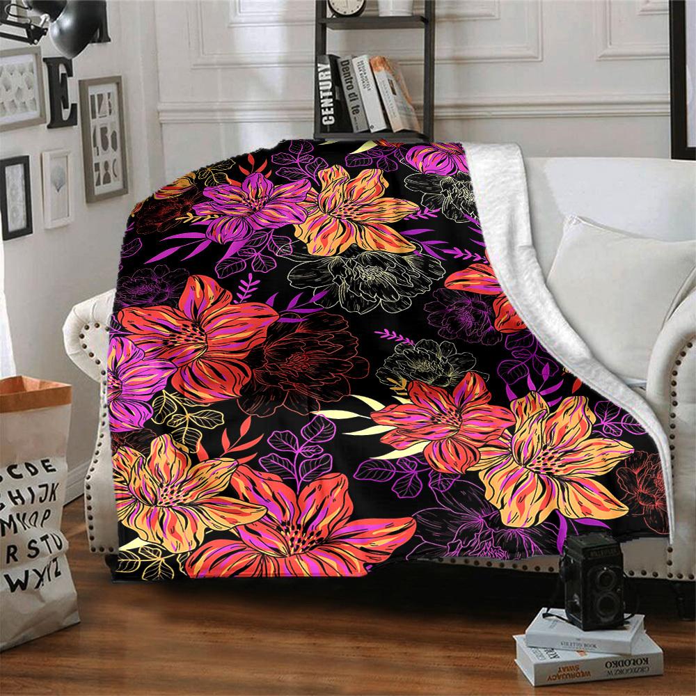 1pc Floral Pattern Blanket Warm, Cozy, And Soft, Suitable for Sofas, Beds, Cars, And Office Use.Perfect for Camping And Travel, Making It a Great Gift