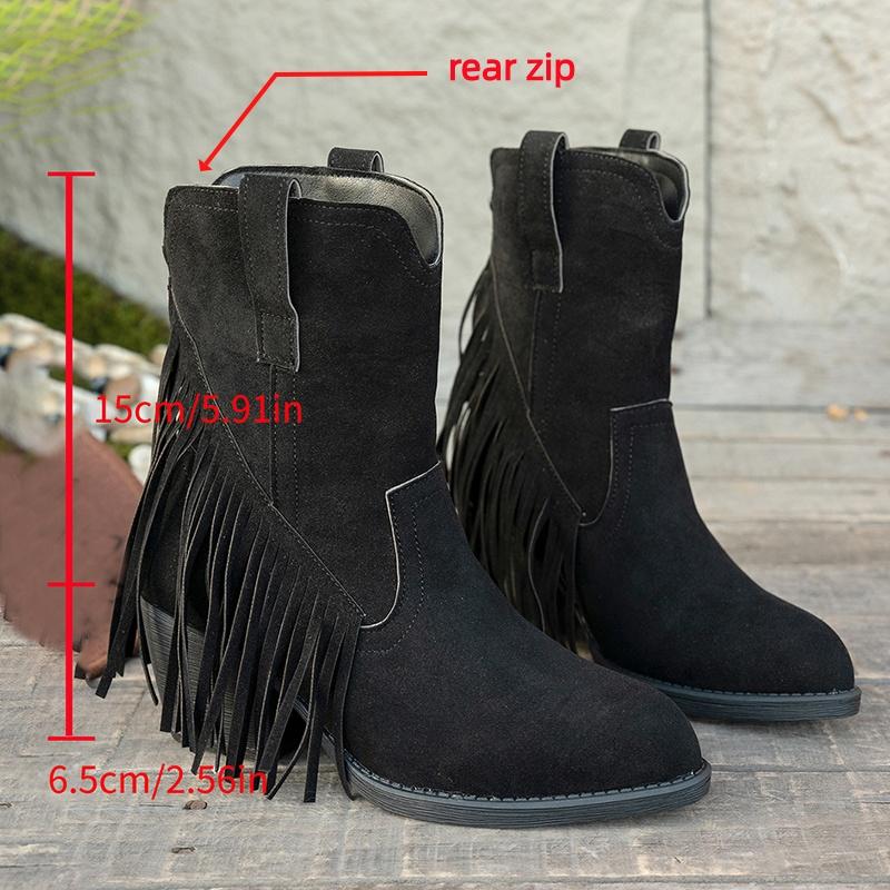 Retro Tassel Suede Western Cowboy Boots Women 2025 Winter Sexy Pointed Toe High Heel Ankle Boots Woman's Designer Short Boties