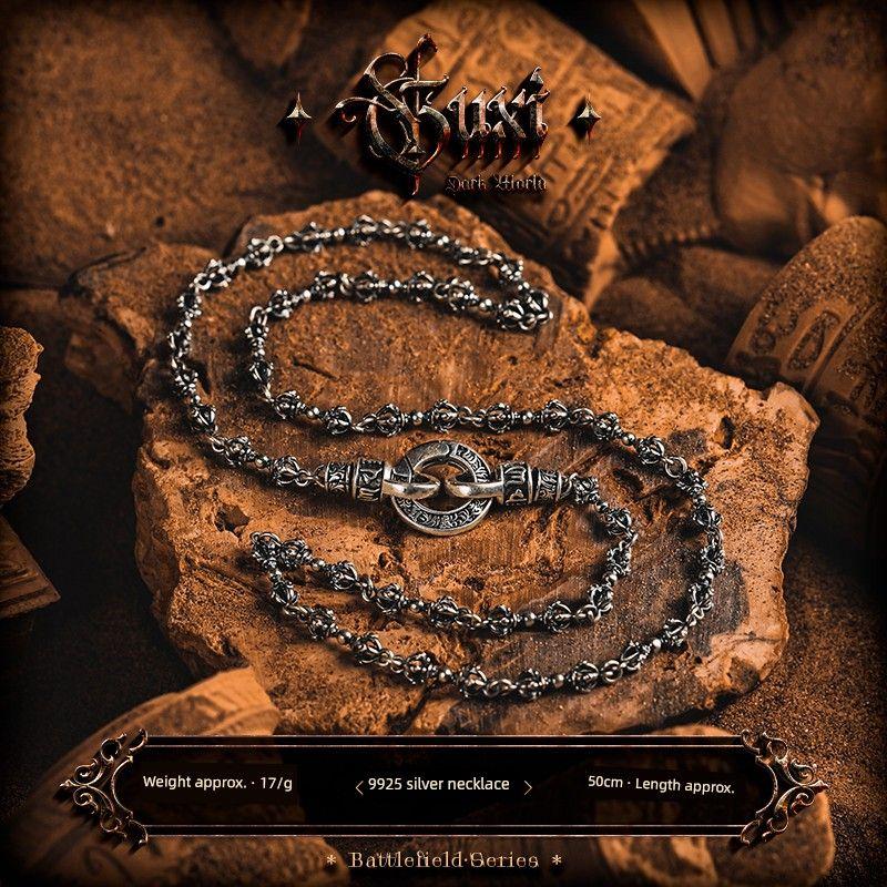 

Guxi [Magic Ghost] Retro 925 Silver Six Word Mantra Necklace Male Niche Style Vajra Ornament Gift for Boyfriend 50cm