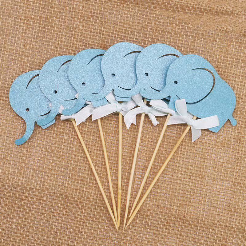 10PCS Cartoon Elephant Cupcake Picks Cake Toppers for Kids Birthday Party Decoration
