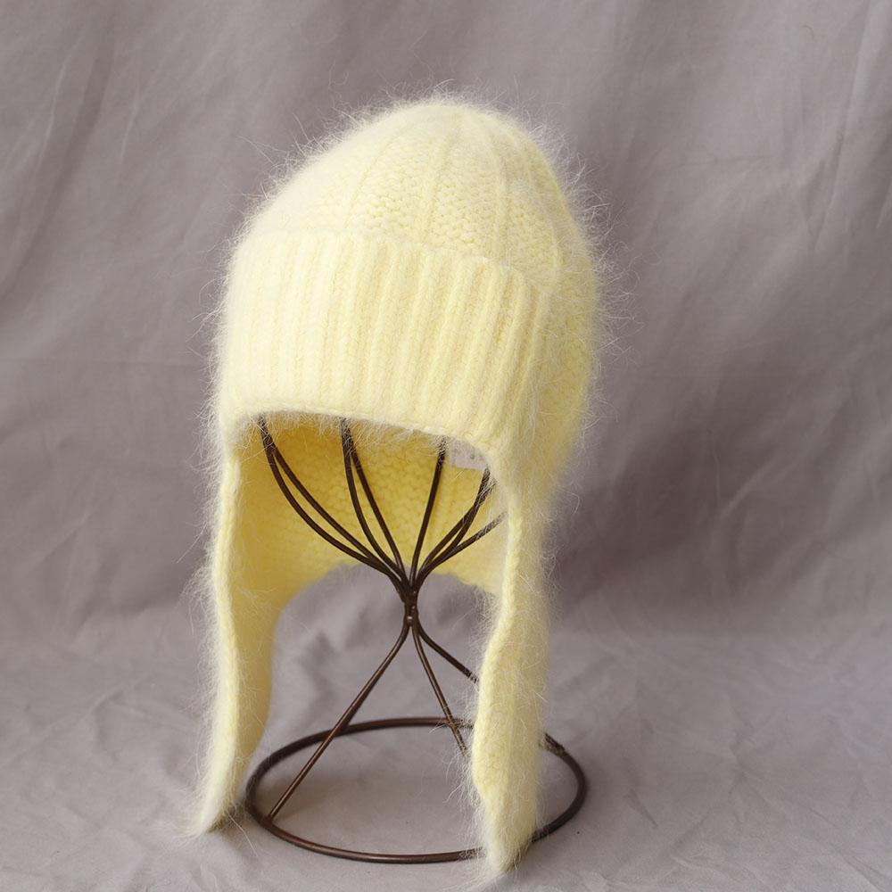 Fashion Women Winter Rabbit Fur Warm Hat Fur Ear Flap Cap Angora Knitted Hat Skullies Beanies Female Bonnet Woman Knit Cap