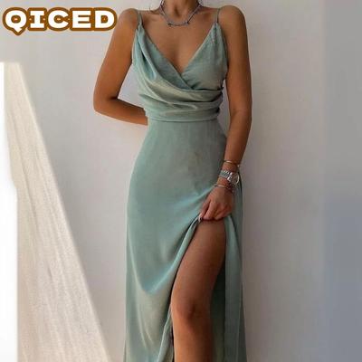 Women's Fashion Summer Spring Solid Color Print Sleeveless V-Neck Casual Dresses