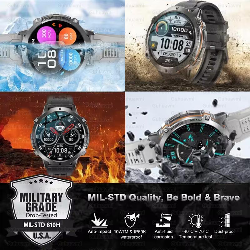 2026New Military T-Rex3 Sports Smart Watches Men 1000mAh Battery 10ATM Waterproof Compass 1.73" AMOLED Screen BT Call Smartwatch