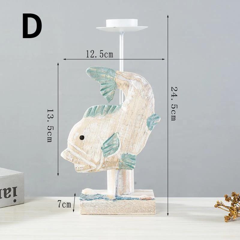 Mediterranean Style Fish-shaped Candlestick Handicraft Gifts Wooden Starfish Candlestick Display Rack Home Desktop Decoration