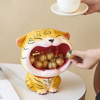 Cute Tiger 2022 Lucky Cat Figurines Money Box Tray Snack Food Storage Holder Desk Ornaments Chinese New Year Home Decoration