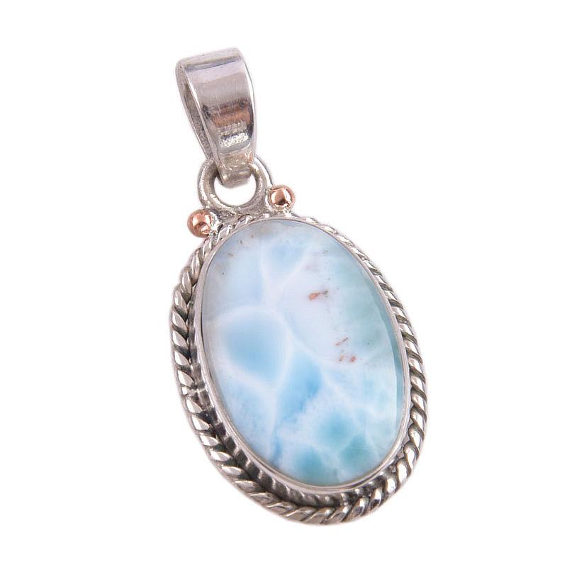 Natural Republic Larimar Edelstein Handgefertigter 925 Sterlingsilber Anhänger 1,50" E2C57