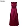 ZANZEA Women Elegant Pile Collar Casual Sleeveless A-line Satin Dress