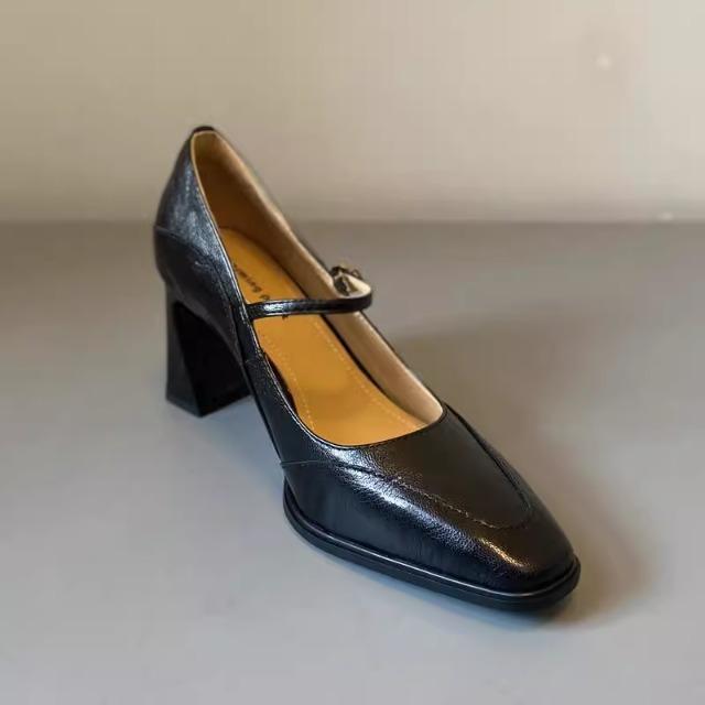 Leather French Single Shoes Women's Spring and Autumn High Heels Femininity Advanced Not Tired Feet Thick Heel Mary Jane Shoes