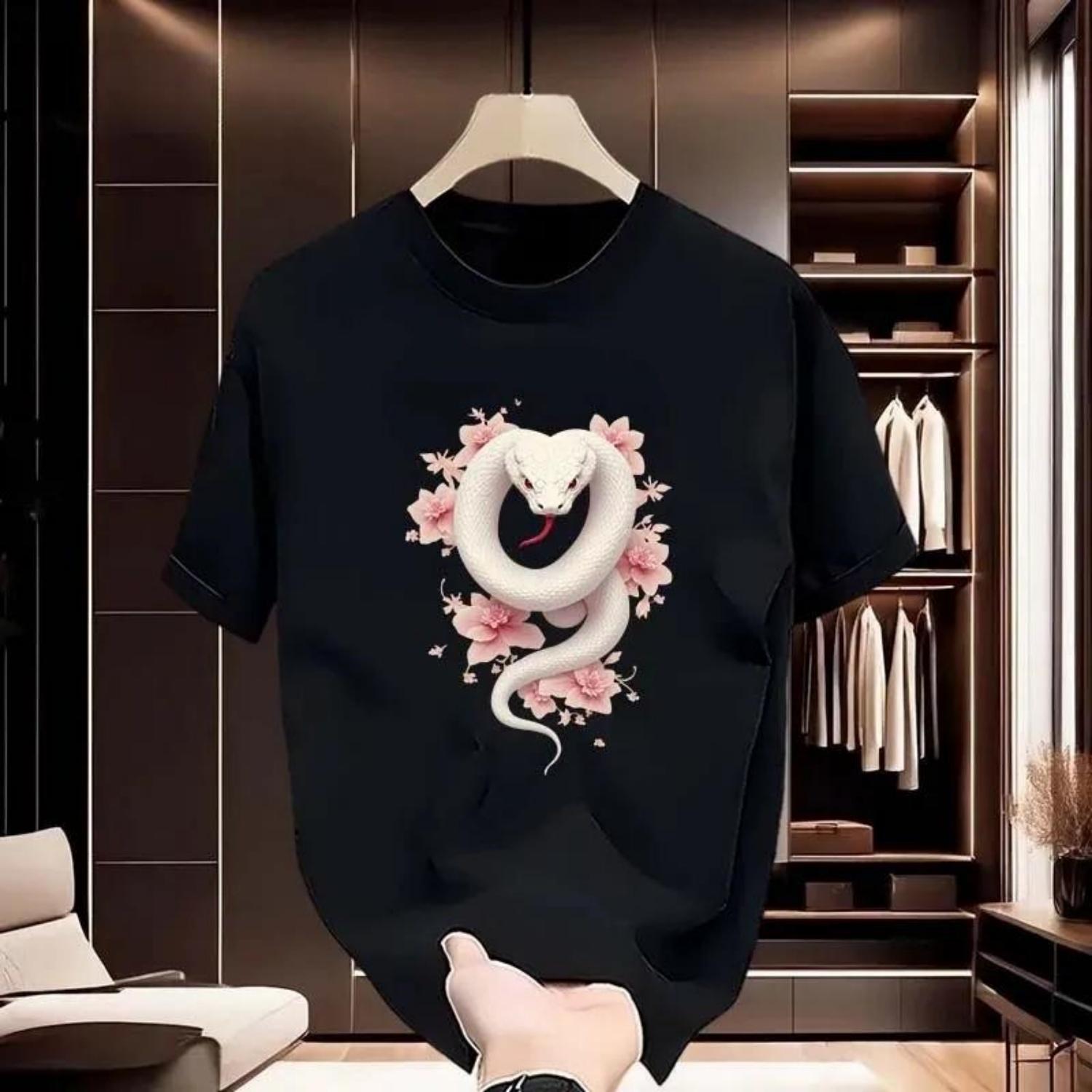 

Women s Cartoon Snake Simple Pure Cotton Sports Comfortable Round Neck Short Sleeved T-shirt XXXXXL чорний