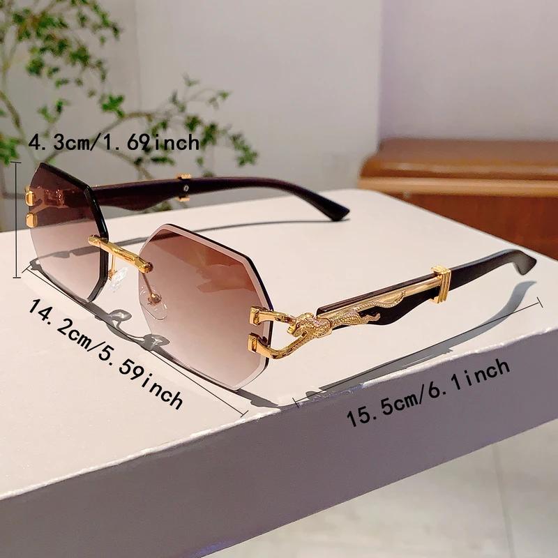 Vintage Rimless Polygon Shades Luxury Brand Gradient Women's Sunglasses Fashion Leopard Decor Travelling Sun Glasses