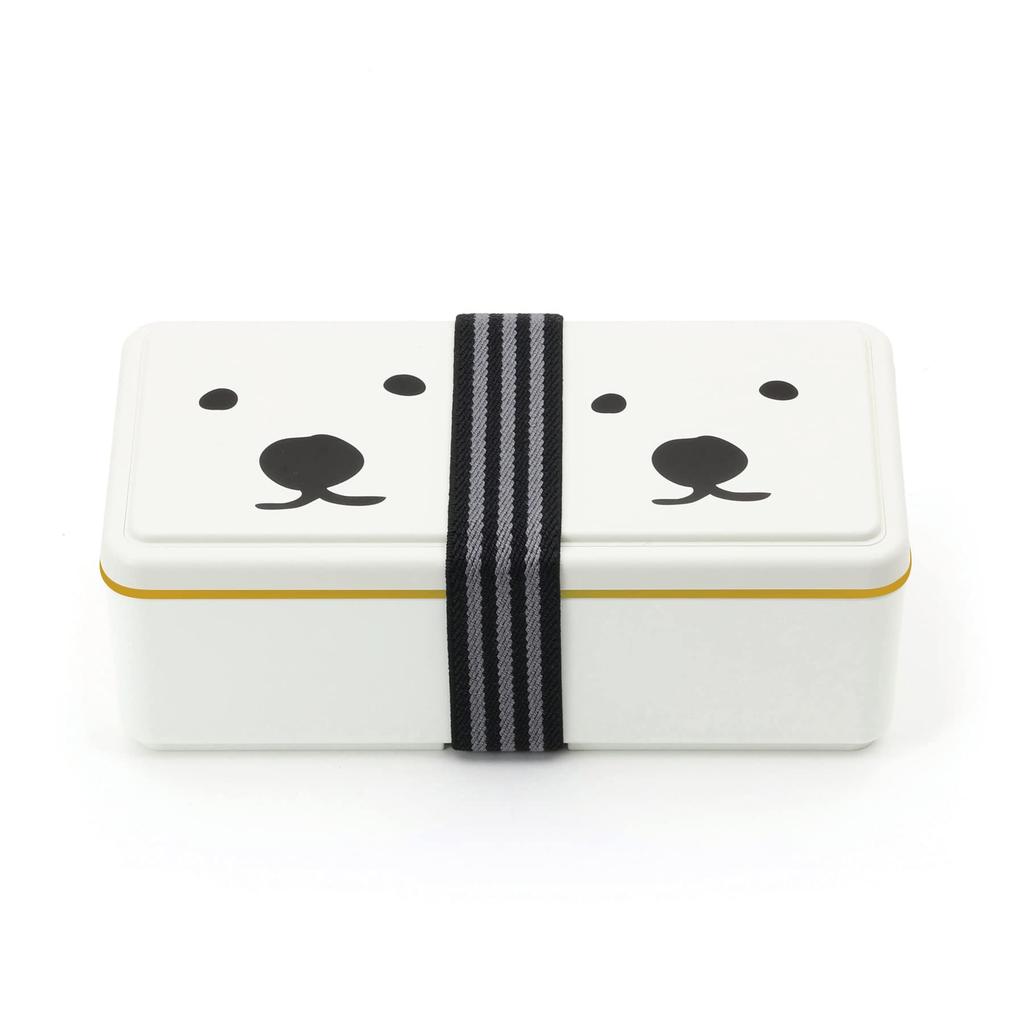 Miyoshi Seisakujyo Twins Square Lunch Box with Integrated Ice 500ml X X Single Easy Clip Buckle Microwave Dishwasher Safe White Bear Made In GEL-COO