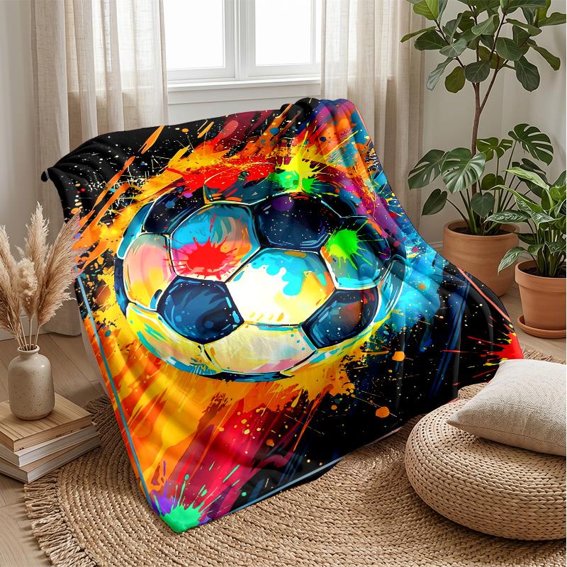 Colorful Soccer Ball Art  Blanket Personalized Name Flannel Blanket Soft Cozy Plush Throw for Sofa Bed Lightweight Home Decor