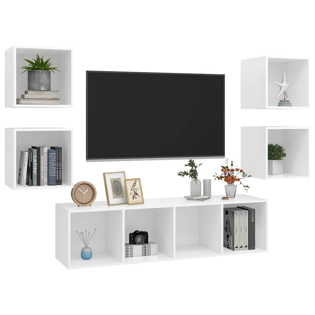 5-Cz. TV Cabinet Set, White, Particleboard