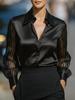 Satin Shirt Women New Style High-End Personality Commute Crew Neck Long Sleeve Button Shirt