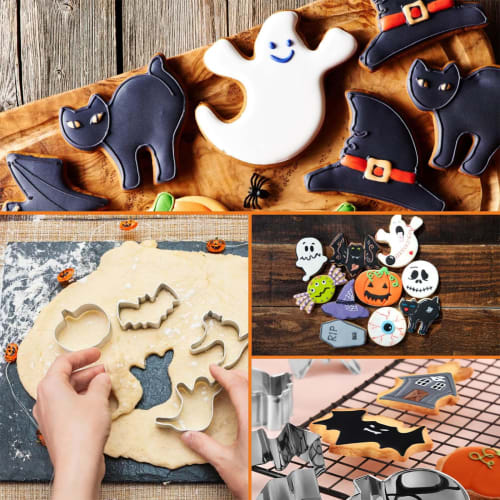 BEAUTY PLAYER Halloween Cookie Cutters, Set of 10, featuring Bat, Pumpkin, Ghost, Witch Hat, Pumpkin, Skull, and other shapes (Halloween 10-Pack-A)