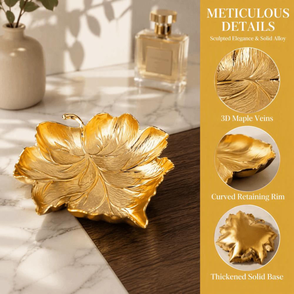 Zinc Alloy Jewelry Dish Golden Jewelry Organizer Tray Leaf Shaped Tray for Earrings