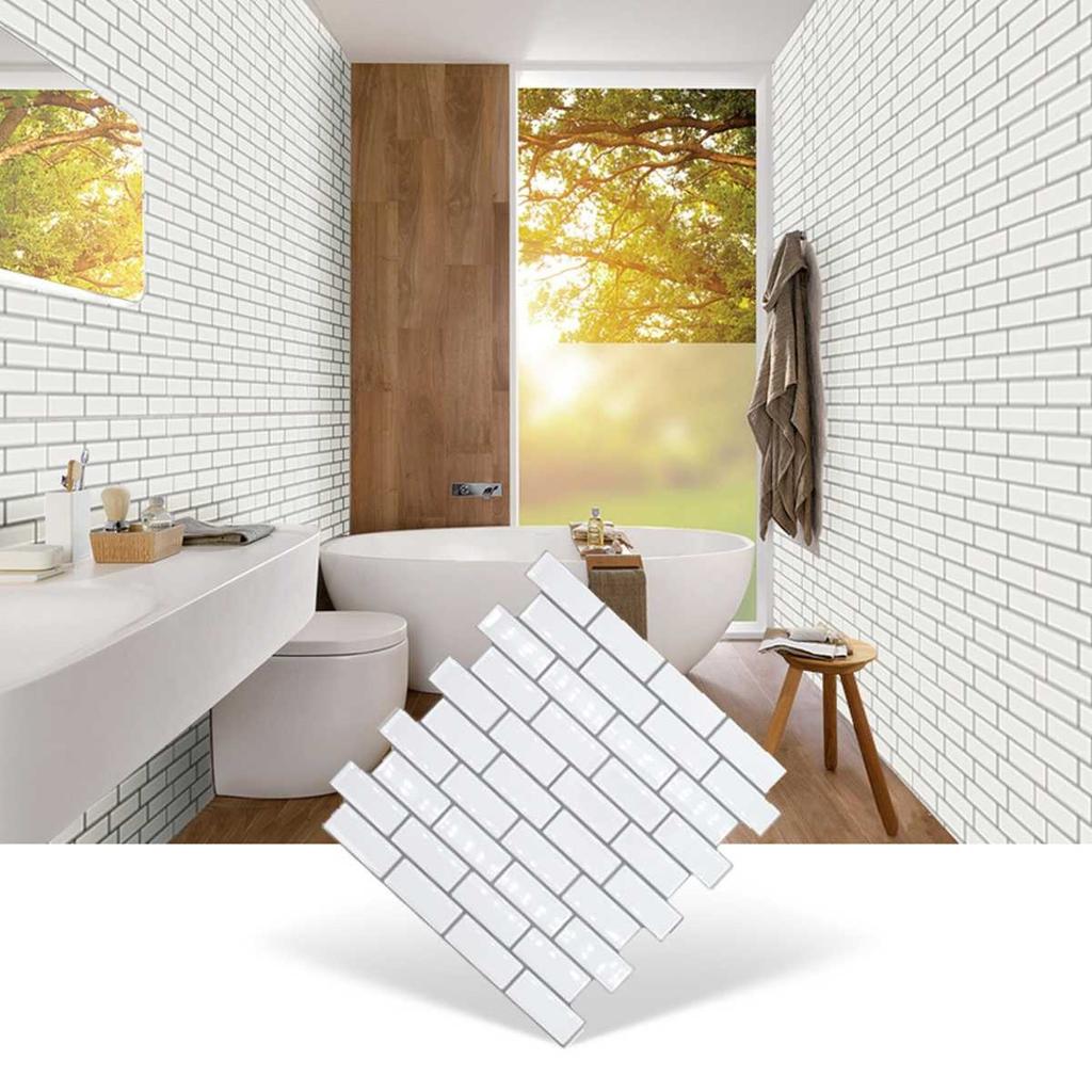 10Pcs/Set 25x25cm Self Adhesive Waterproof Heatproof Vinyl Wallpaper 3D Peel and Stick Subway Tiles