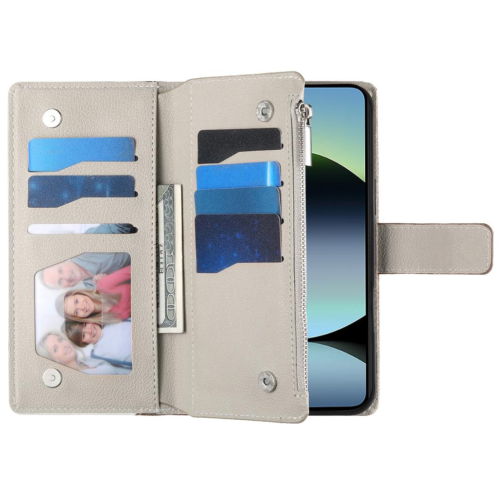 For Xiaomi Redmi Note 14 4G (164.84mm) Case Zipper Wallet Color Splicing Leather Flip Phone Cover with Straps