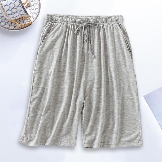 Men Summer Shorts Solid Color Loose Elastic Waist Drawstring Deep Crotch Keep Cooling Comfortable Pockets Plus Size Knee-length Shorts Men Clothes