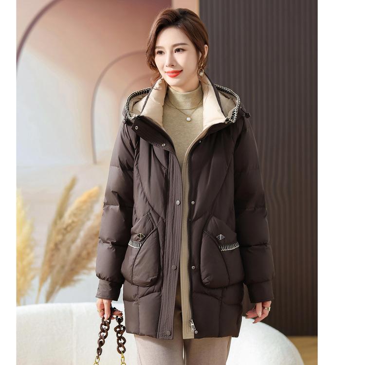 New Autumn and Winter Thickened Down Cotton Coat Mid-length Women's Korean Version Loose Hooded Cotton Jacket Fashionable Casual Cotton Jacket