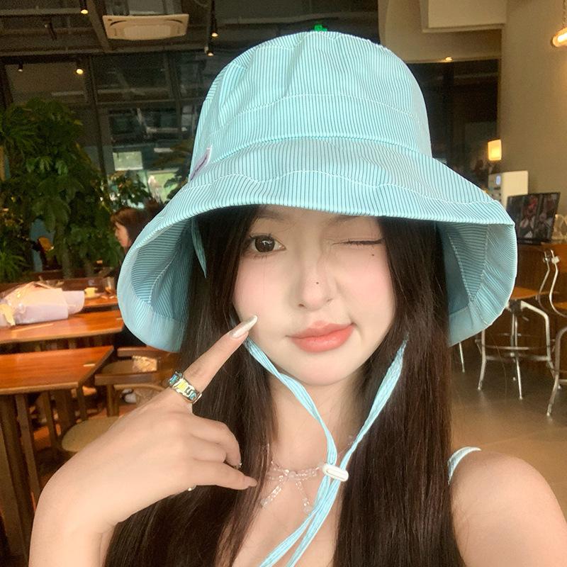 Summer Japanese Stripe Fisherman Bucket Hat for Women - Sun Protection, Versatile, Large Fit for Slimming Effect