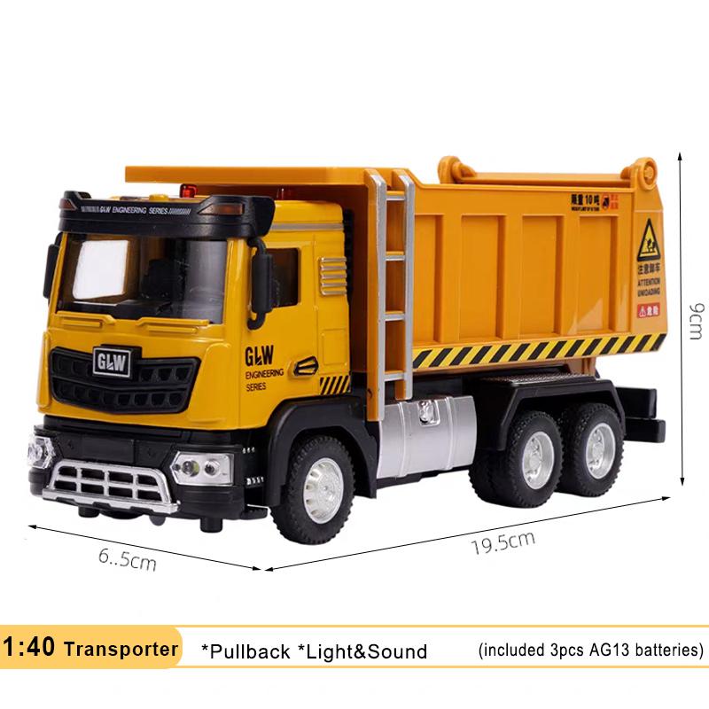 Dump Truck Alloy+Plastic Diecast Model Engineering Transport Play Vehicles Toys Sound Light Pull Back Collection Gift For Kids