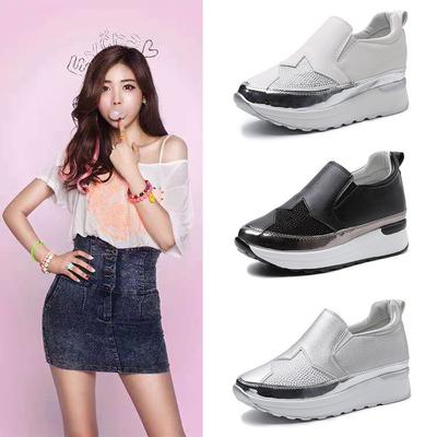 Spring New Casual Large Size Inner Height Increase Round Head Rhinestone Single Shoes Large Size Casual Single Shoes