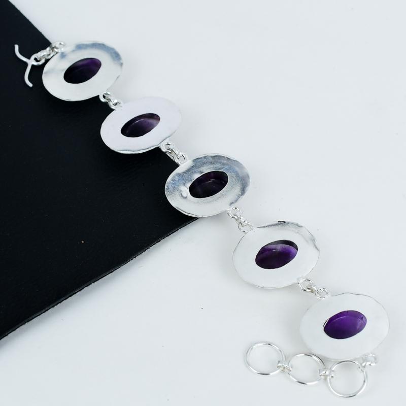 Natural Amethyst Gemstone Handmade 925 Sterling Silver Bracelet, Amethyst Bracelet For Wife , Unisex Bracelet, Engagement Gifts