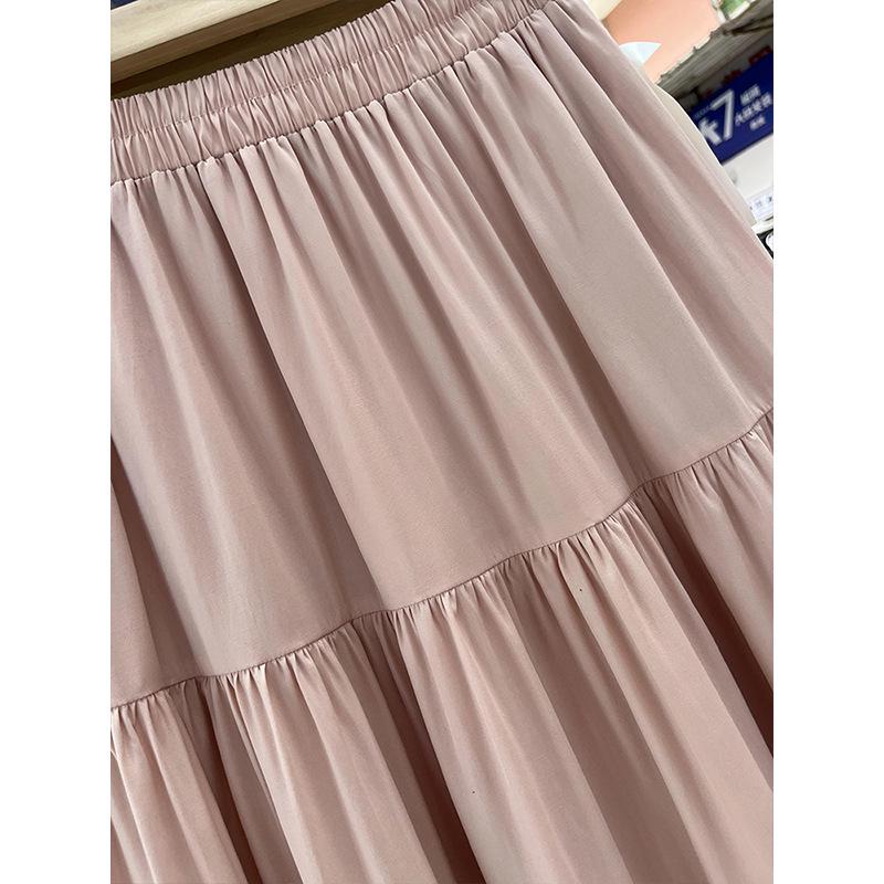 Women's Summer 2024 Pink A-Line Skirt - French Gentle Style, Long & Flowy
