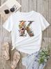 Custom Name Letter Combination Fashion Women T-shirt Floral Letter Font A B C D E F G Short Sleeve Tops White T-shirt