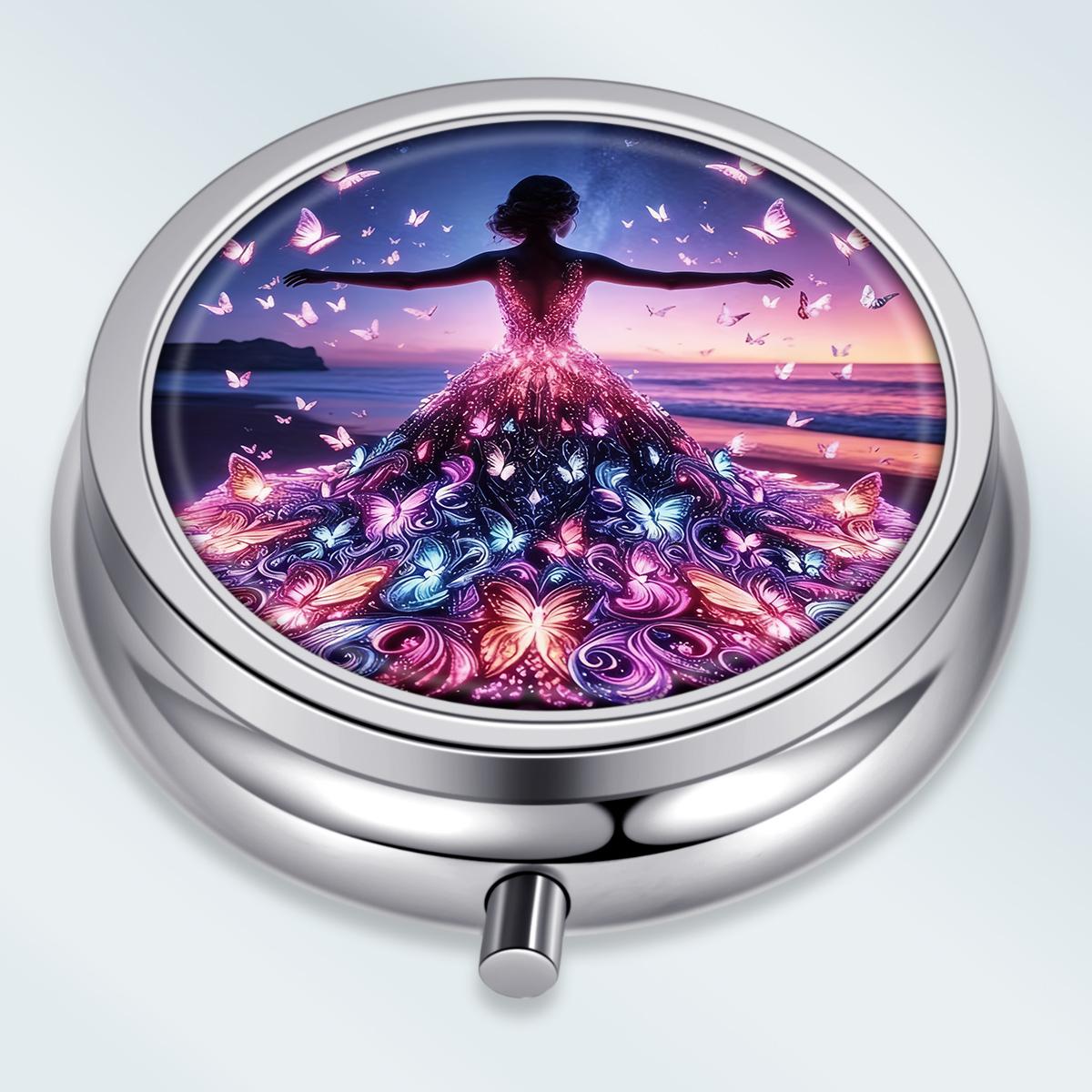 

Portable Pill Box with 3 Compartments, Mini Metal Medicine Organizer Case, Cute Printed Pill Container for Vitamins, Pills, Jewelry, Travel, Daily Use разноцветный
