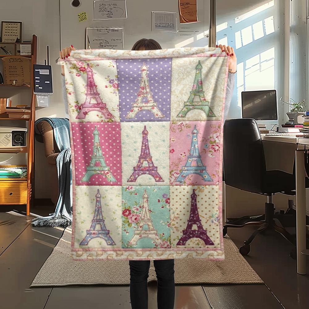 Paris Eiffel Tower Print Flannel Blanket, High Quality Comfortable for All Seasons, Home Decor, Warmth and Comfort, Perfect for Christmas Gifts91