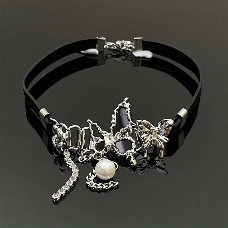 Black Butterfly Necklace Female Dark Wind Chocker Babes Leather Collar Collarbone