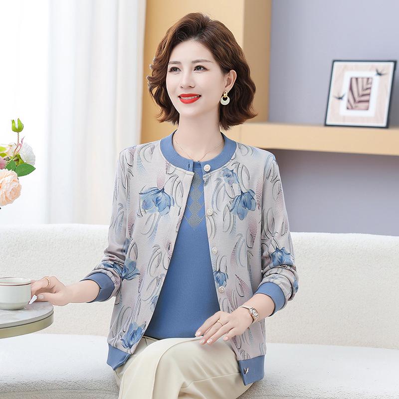 

Elegant Pink Knit Spring/Summer Cardigan for Middle-Aged and Elderly Women XL (suggested for 85-105 jin) синій