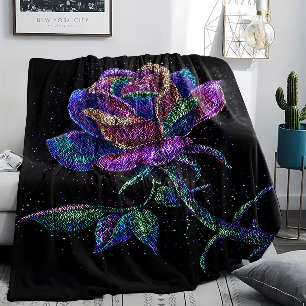 Rose Print Flannel Blanket, High Quality Comfortable for All Seasons, Home Decor, Warmth and Comfort, Perfect for Christmas Gifts