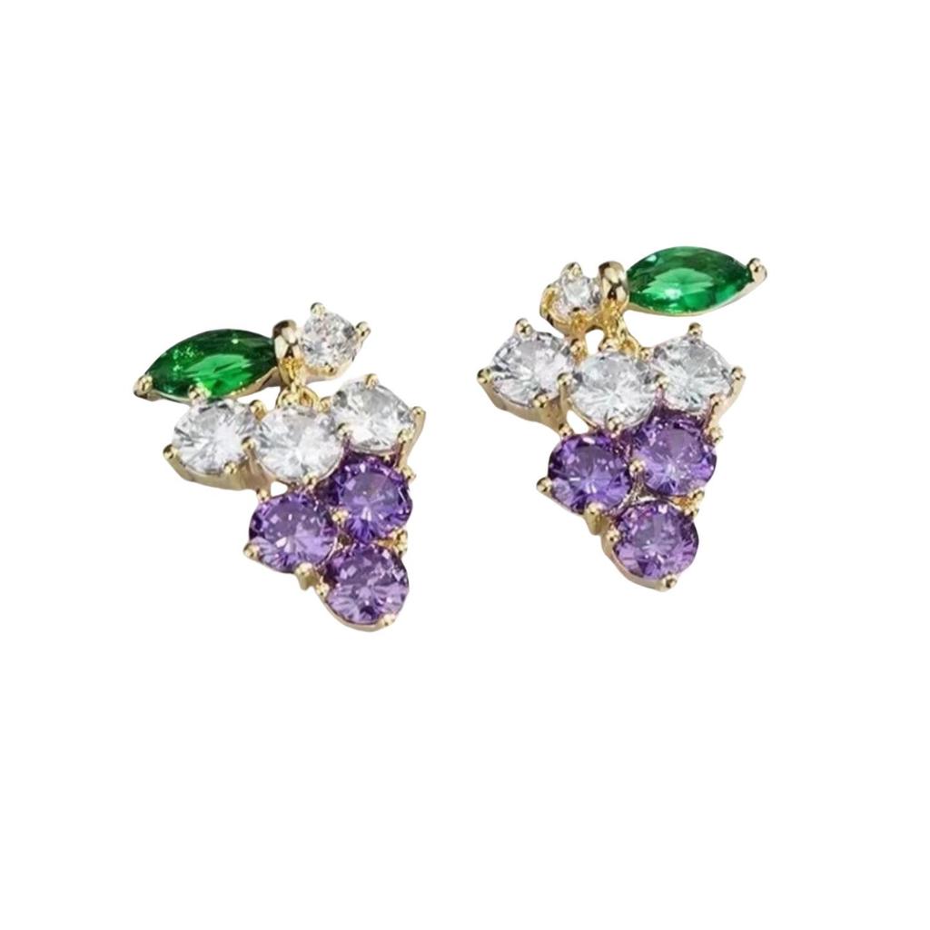 Exquisite Purple Grape Earrings: Fresh, Sweet, Girlish Heart Fruit Studs with Atmospheric Zircon, High-End Niche Design.