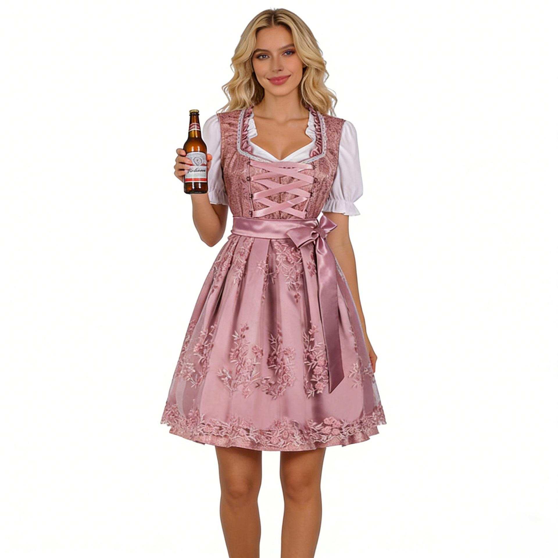 Women s Oktoberfest Costume Dress with Lace, Retro Bavarian for Stage Performance and Party L