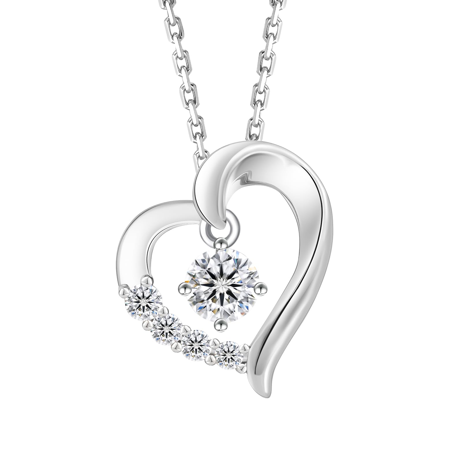 

Necklace for Moissanite Open Heart 925 Platinum Hypoallergenic to Gift for Adjustable Gift Box and Certificate of Authenticity Included KRKC&CO Women, срібний