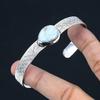 925 Silver Pear Natural Larimar Wife Throat Chakra Wedding Trendy Bangle Jewelry