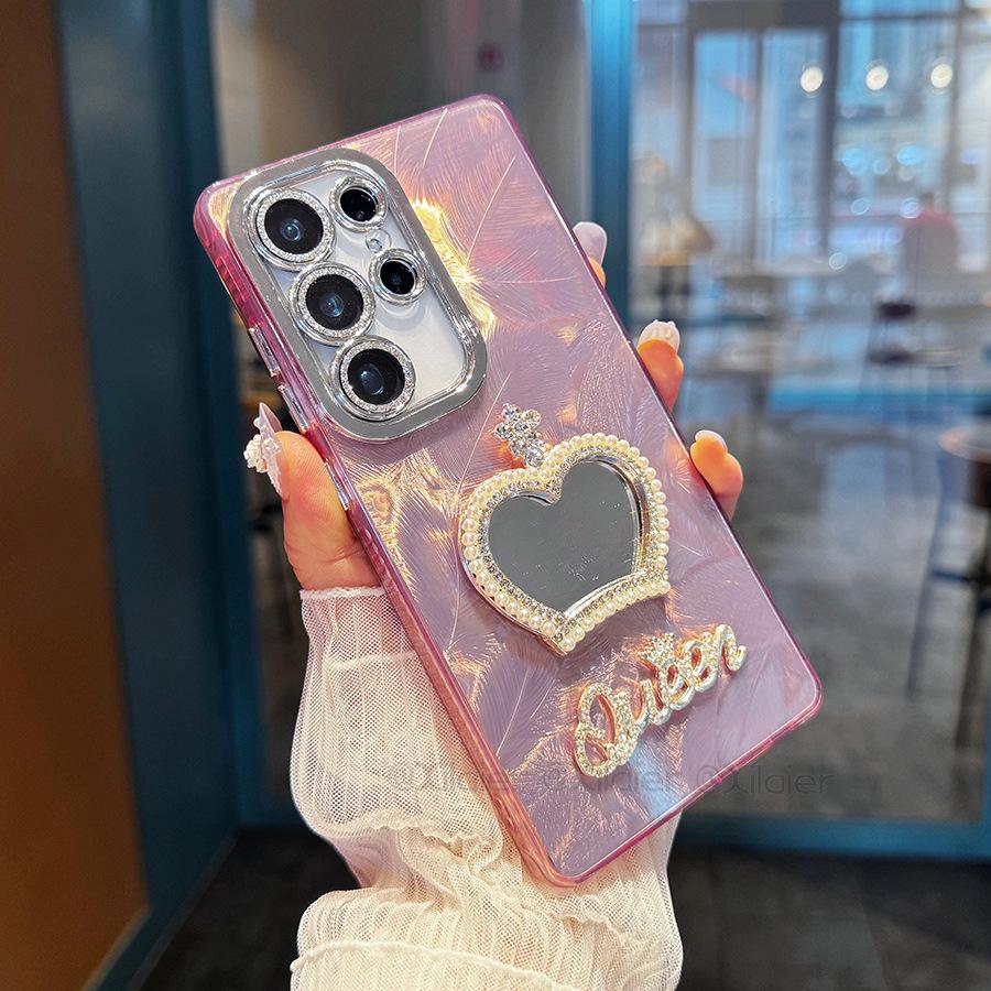 Suitable for Samsung S25 Ultra Crown Mirror Mobile Case S24 Plus Laser Feather Pattern S23 Ultra New