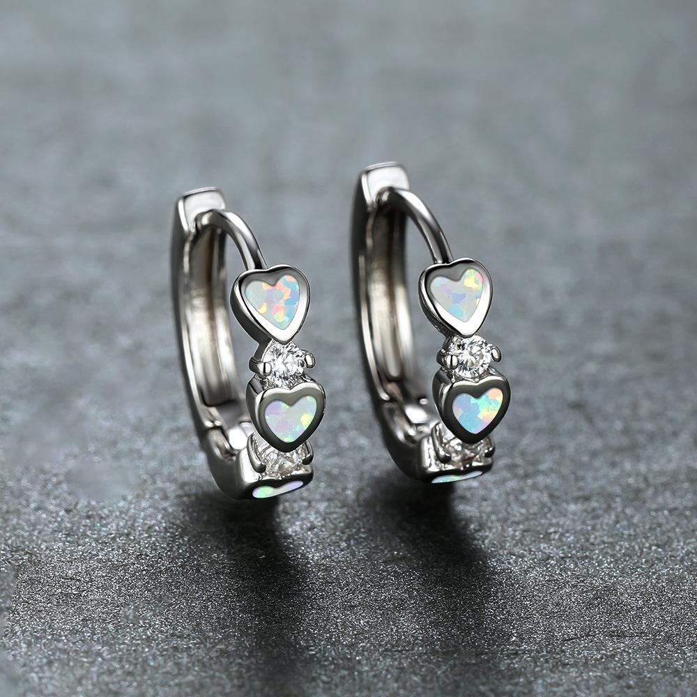 

Fashionable Retro Style Rose Gold Blue and White Heart Connected Ear Buckle Womens Versatile Earrings