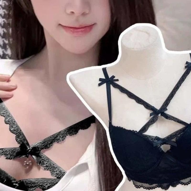 Women Lavender Lace Bra With Multiple Bows And Cross Straps