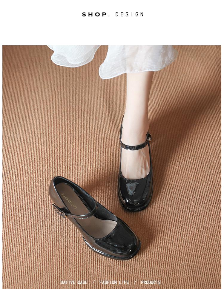 Sapatos Mary Jane de Couro de Vaca com Plataforma e Salto Alto para Mulheres - Impermeáveis, Retrô, com Tira de Fivela e Salto Grosso