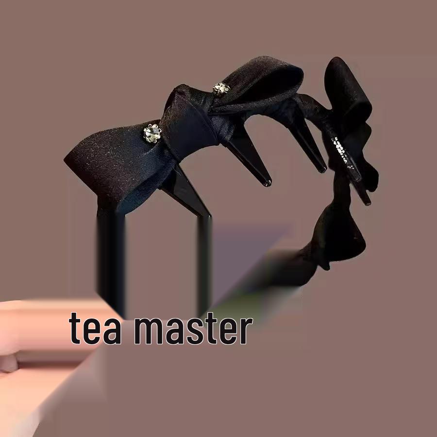 Retro Black Rhinestone Bow Non-Slip Wave Headband with Teeth
