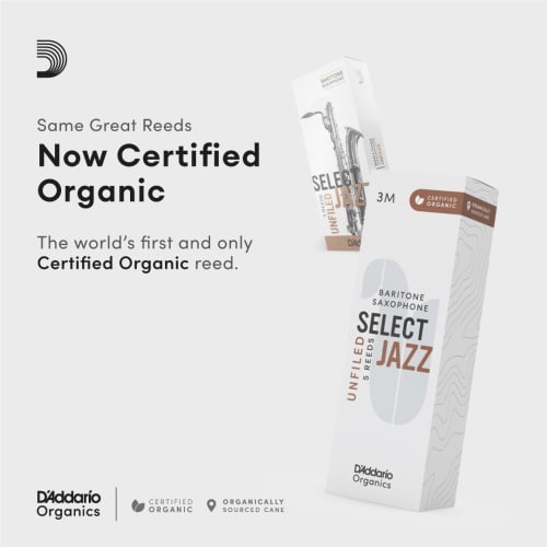 D'Addario WoodWinds SELECT JAZZ D'Addario Organics Reeds for Baritone Saxophone, Unfiled, 4S, 5-Pack, ORRS05BSX4S