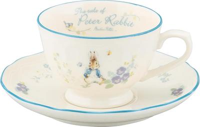 Yamaka Shoten Peter Rabbit Teacup 9x6cm Shabby Chic Flower & Saucer, 220ml, Approx. Diameter, Design, White, PR651-28