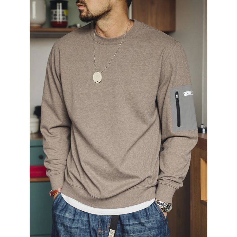 Light Luxury Outdoor Wool and Goose Down Long-Sleeve T-Shirt for Men, Winter Round-Neck Thermal Base Layer, Export Men's Sweatshirt